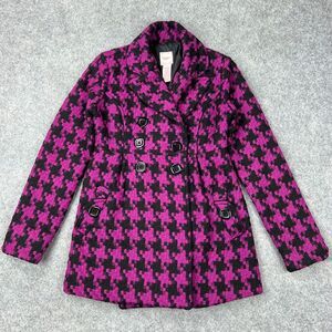 VTG Candies Pea Coat Womens Small Purple Houndstooth Wool Double Breasted Y2K‎